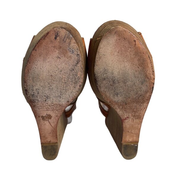 Coach Jazlyn Cognac Leather Wedge Heel Sandal Women’s Size 10B - Picture 4 of 8